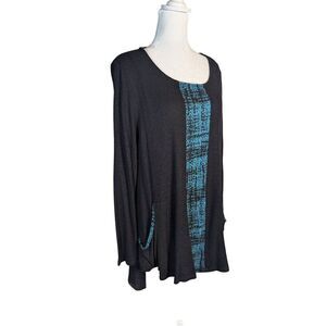 Inside Out brand teal & black colorblock waffleknit Randy tunic top XXL